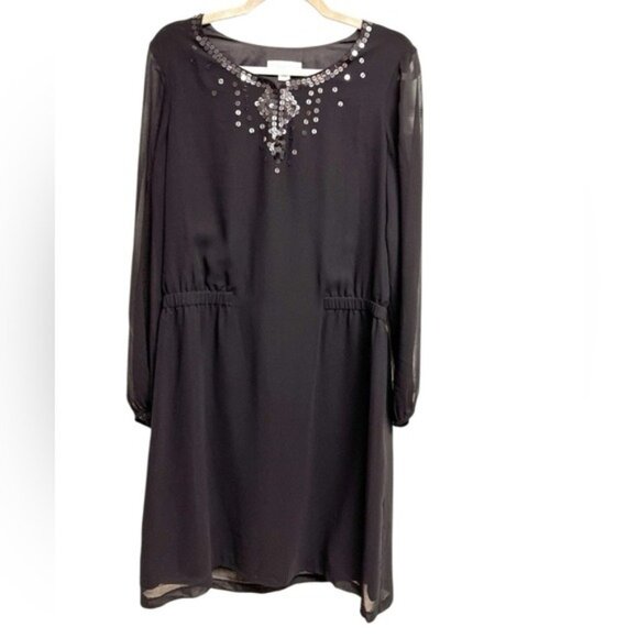 $139 NEW COLDWATER CREEK Sz 14 Black Sequin Evening Cocktail Party Formal Dress - Picture 1 of 13